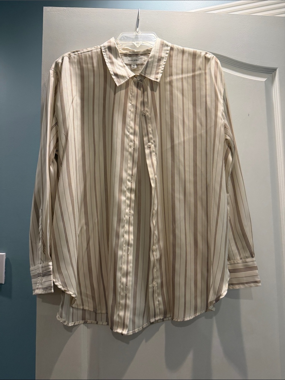 Banana Republic Cream and Brown Striped Button-Down Shirt